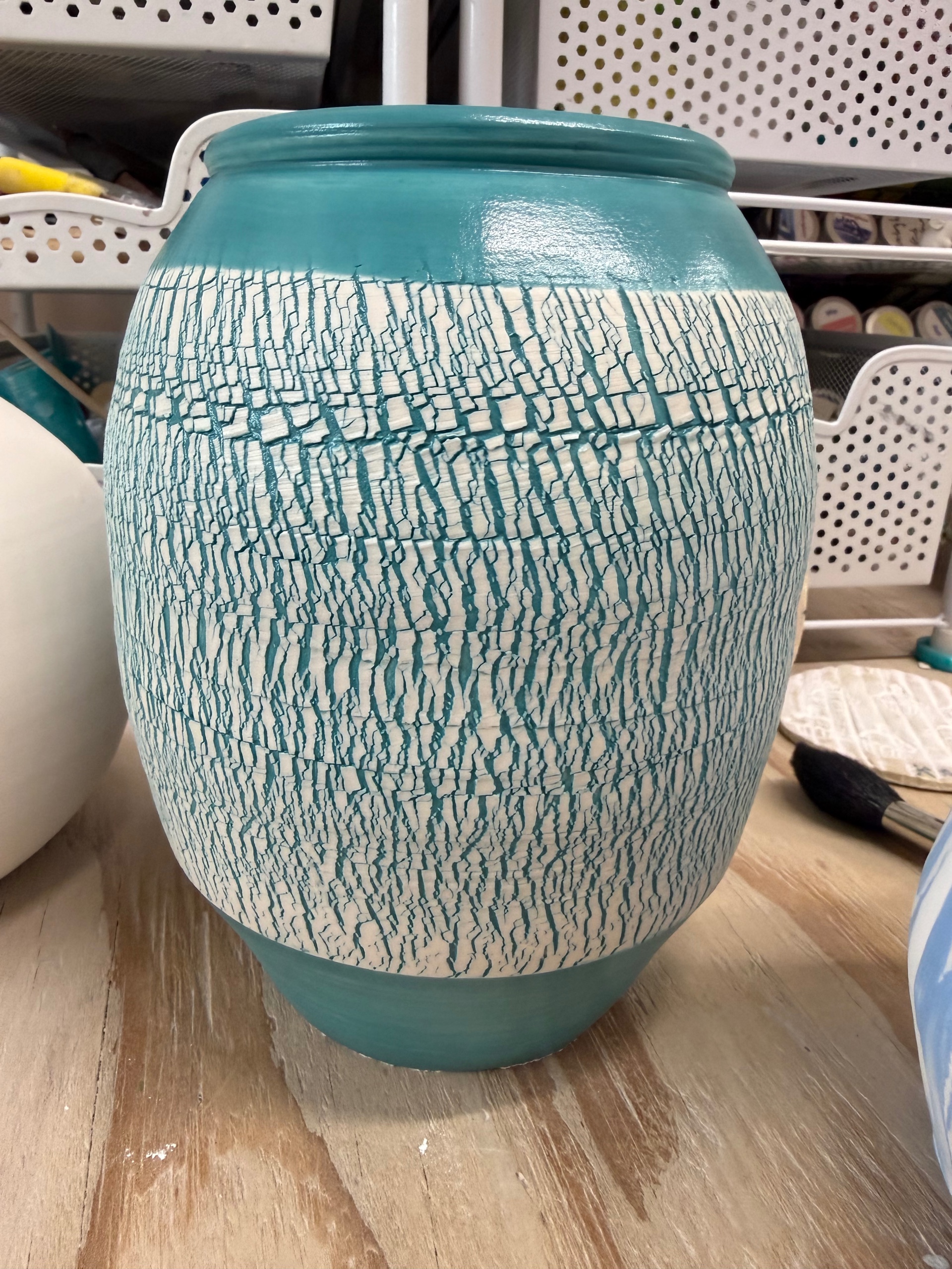 Vase - Teal crackle